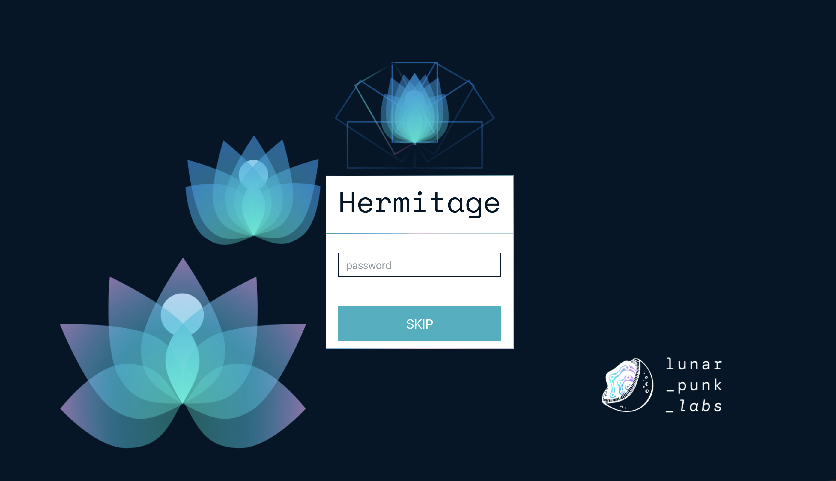 Hermitage login screen